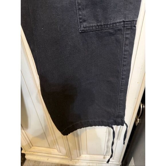 Zara Women's High Rise Elastic Back Waist Cargo Jogger Jeans Black Small - Picture 8 of 13